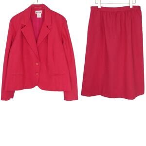 90s Vintage Ferruchi Hot Pink Skirt Suit Set Blazer & A-Line Skirt Medium Silk